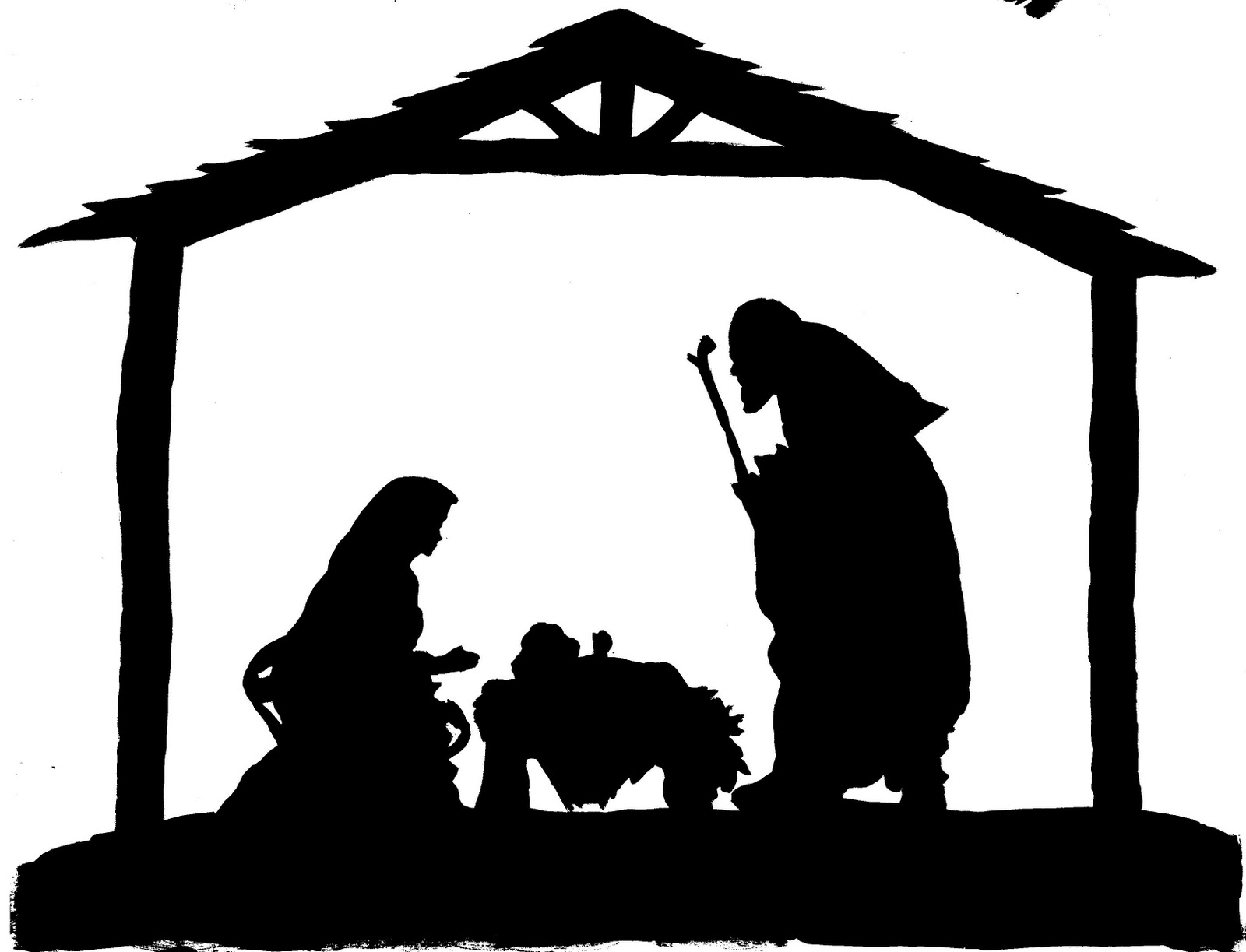 10 Nativity Silhouette . - Manger Scene Clipart