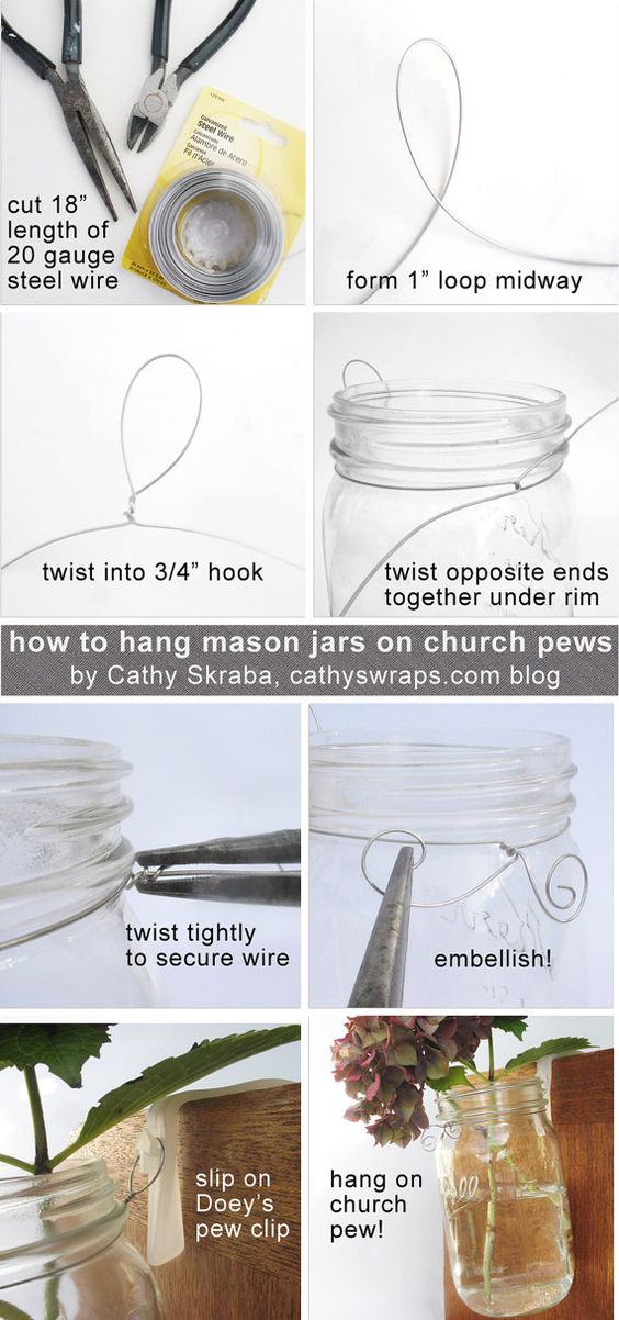 12 Church Pew Clips secure wedding aisle pew decorations. Hang mason jars, ribbon bows