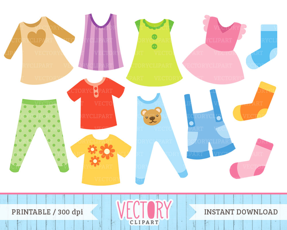 12 Clothes Clip Art, Kids Clothes Clipart, Childrenu0026#39;s Clothes, Baby Clothes, Toddler Wear, Kids Outfit Images, Children Wear by Vectory