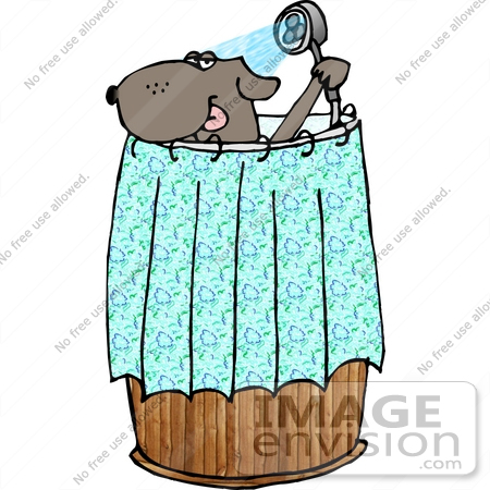 #19380 Dog Taking a Shower in a Wooden Barrel Clipart by DJArt