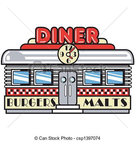 1950s Fifties Diner Clip Art - 1950s fifties style diner,.