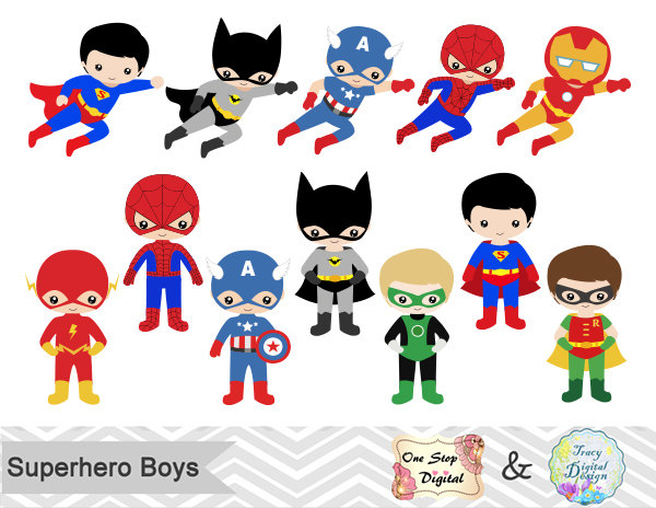 24 Little Boy Superheros Digi - Clipart Superhero