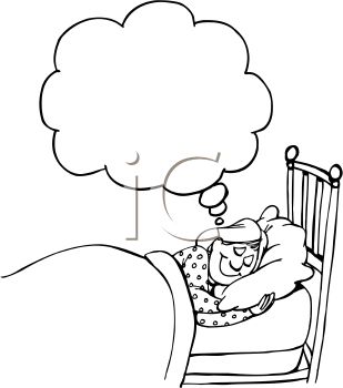 2662 Black And White Cartoon Of A Woman Dreaming Clipart Image Jpg