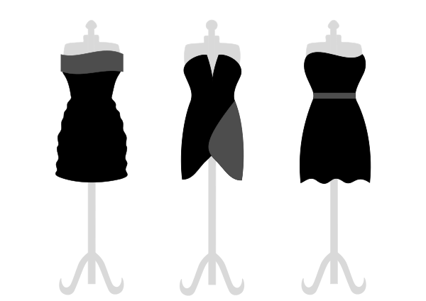 3 Little Black Dresses BW - Dresses Clipart