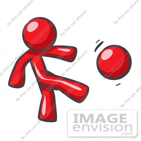 #37357 Clip Art Graphic Of A Red Guy Character Kicking A Ball