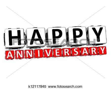 3D Happy Anniversary Button Click Here Block Text