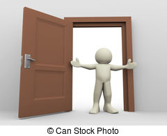 ... 3d man and open door - 3d render of man in front of open.