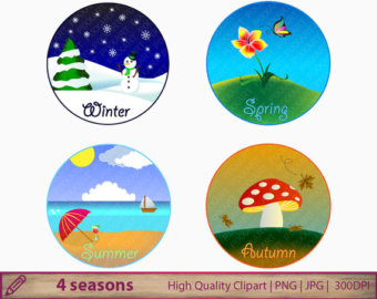 4 seasons clipart, winter spring summer autumn clip art, seasonal round frames, scrapbooking, digital instant download, png jpg 300dpi