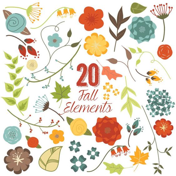 50% OFF Fall Flowers and Leaves Clip Art, Autumn Flowers, Flower Clipart,