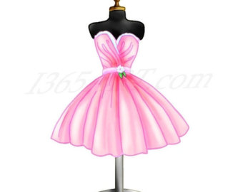 50% OFF Sale Pink Dress Clipart, Dress Form Digital Illustration, Scrapbooking, Party Invitations, Dress, Fashion, Cocktail, Download