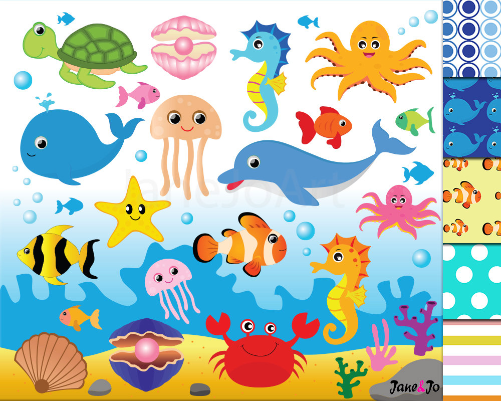 50%OFFSALE Sea Animal Clipart,Sea Animals Clipart,Sea Creatures Cliparts, fish clip art Sea Animal,Ocean Animals Sea ClipArt digital papers