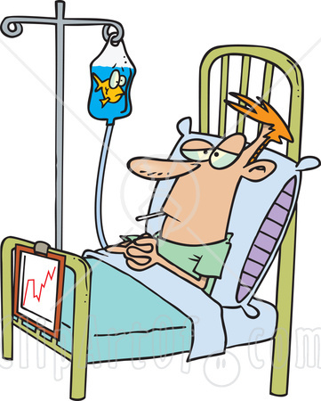 5858 Hospital Patient In A Bed A Fish In His Iv Container Clipart