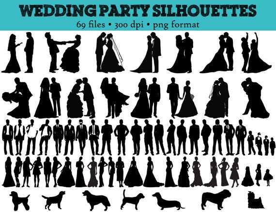 69 Wedding Party Silhouettes  - Bridesmaid Silhouette Clip Art