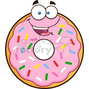 8665 Royalty Free RF Clipart Illustration Happy Donut Cartoon Character  With Sprinkles Vector Illustration Isolated On