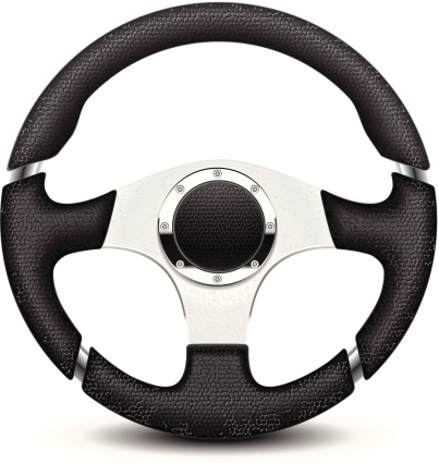 A black and silver steering wheel vector art illustration