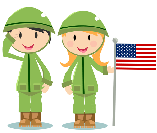 A boy and a girl in uniforms saluting the US troops memorial day clipart image.