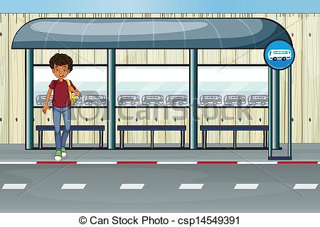 ... A boy at the bus stop - Illustration of a boy at the bus.