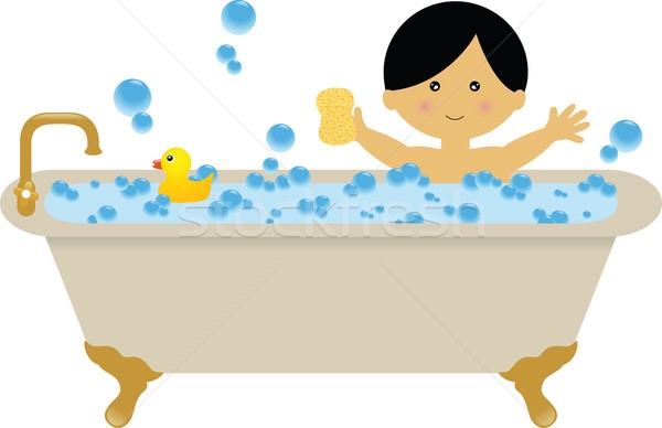 A Boy Taking A Bath In The . - Bath Clipart