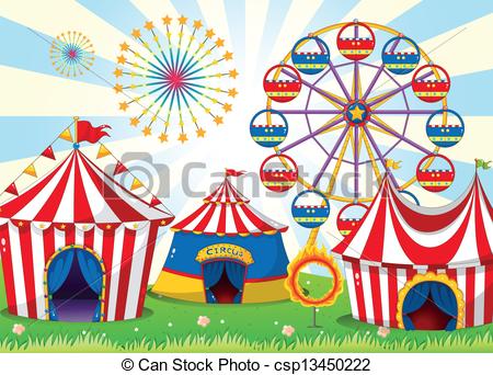A carnival with stripe tents  - Carnival Images Clip Art