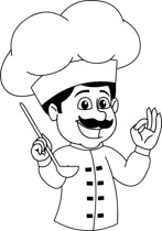 A Chef Cooking And Tasting Food With Happy Face Black White Clipart Size: 88 Kb