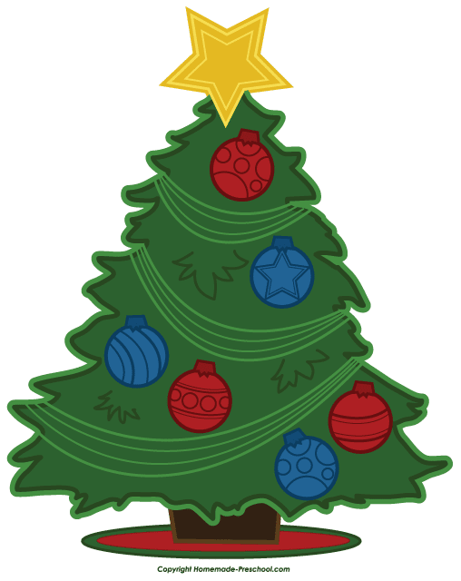 A Christmas tree with blue and red bulbs. Clipart Planet