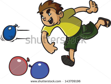 A cute kids throwing water balloons - Vector clip art illustration on white