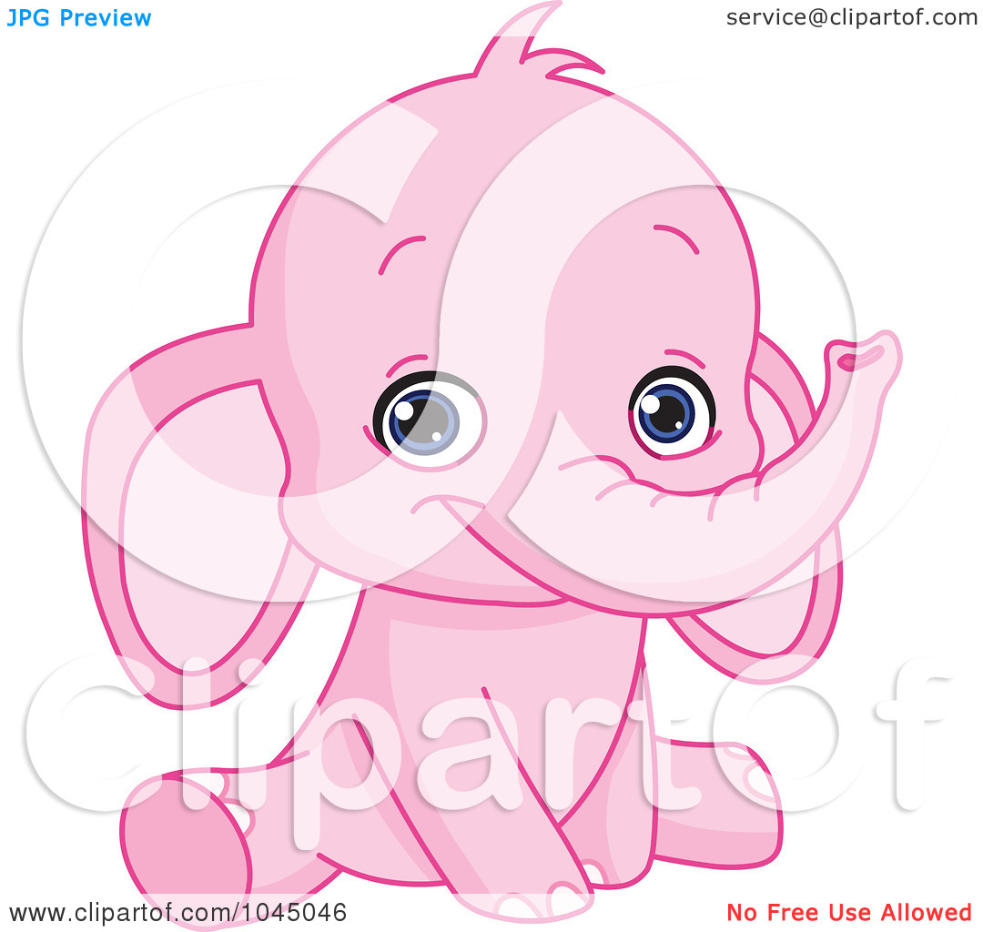 a Cute Pink Baby Elephant . - Baby Elephant Clip Art