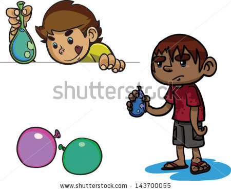 A cute set of kids with water balloons - Vector clip art illustration on white