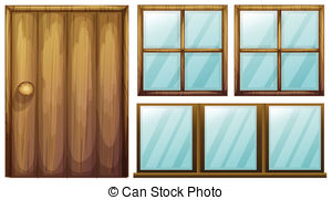 ... A door and windows - Illu - Clipart Window