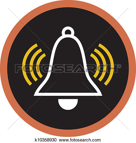 A drawing of an alarm bell on black background