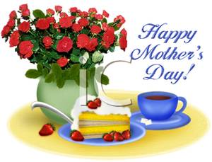 A Happy Motheru0026#39;s Day Bouquet with Tea and Cake - Royalty Free Clipart Picture