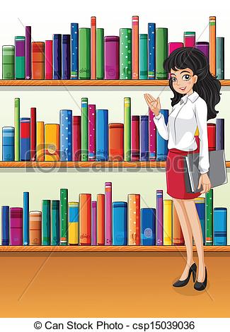 ... A librarian near the bookshelves - Illustration of a.
