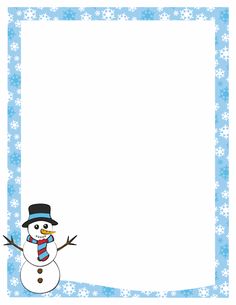 A page border featuring a snowman and a snowflake border. Free downloads at  http: