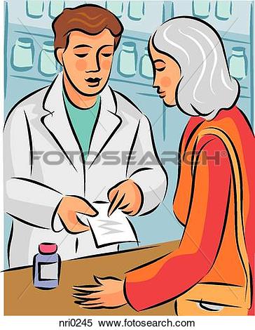 A pharmacist explaining about hormone replacement therapy medication to a woman