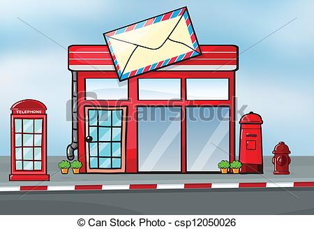 ... A post office - Illustration of a post office near a street