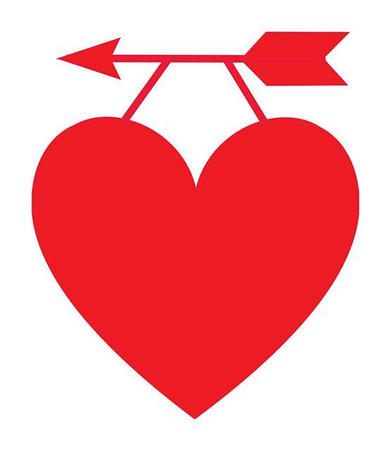 A red heart hanging on an arrow