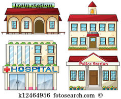 A train station, a school, a police station and a hospital