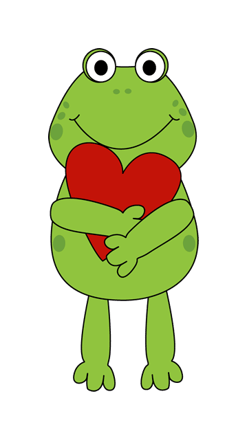 A valentines frog holding a red heart