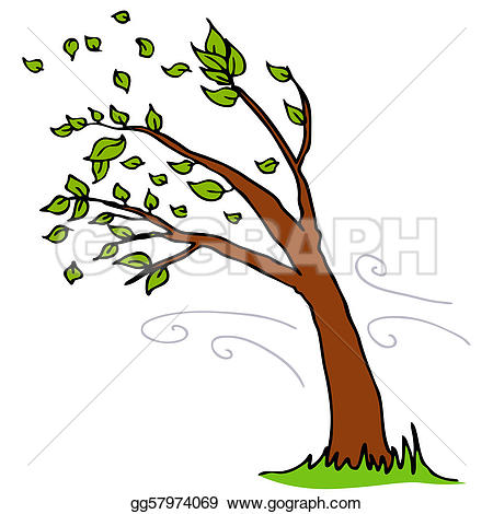 A vector illustration u0026middot; Wind Blowing Leaves Off Tree