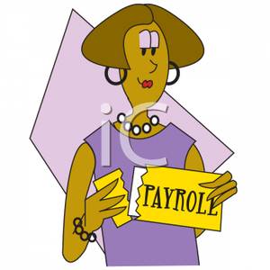 A Woman Wearing Jewelry Opening Her Paycheck Clip Art Image
