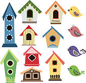 ... Abstract birdhouse set wi - Birdhouse Clipart