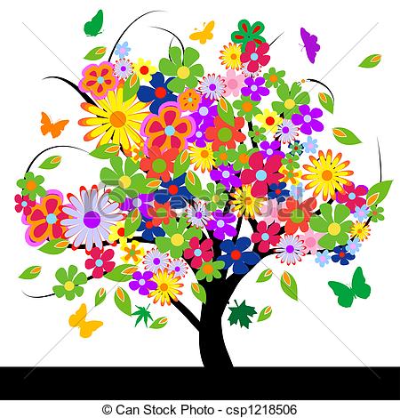 ... Abstract tree with flowers vector illustration
