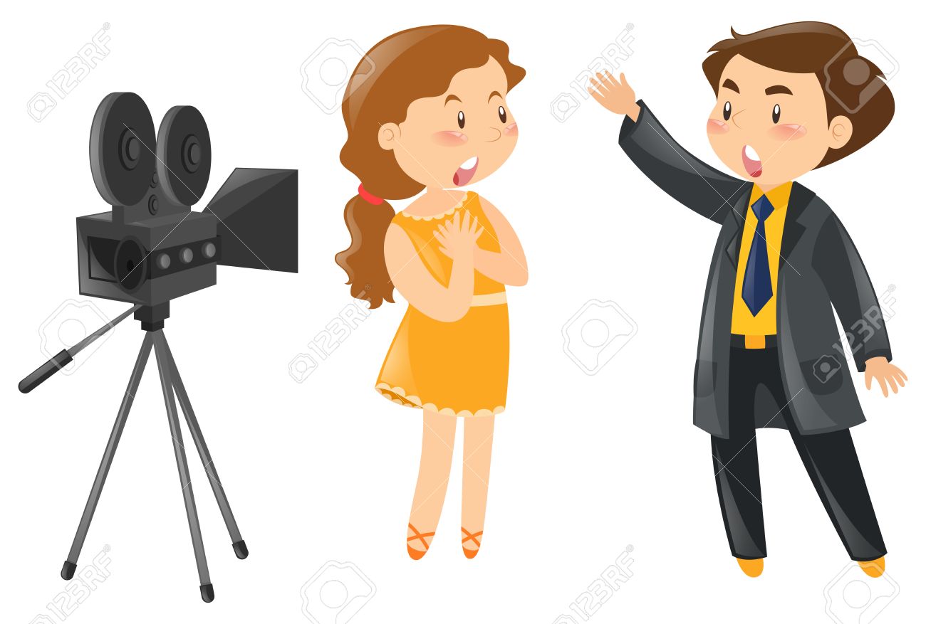 Two actors acting out in front of camera illustration Stock Vector -  65826743