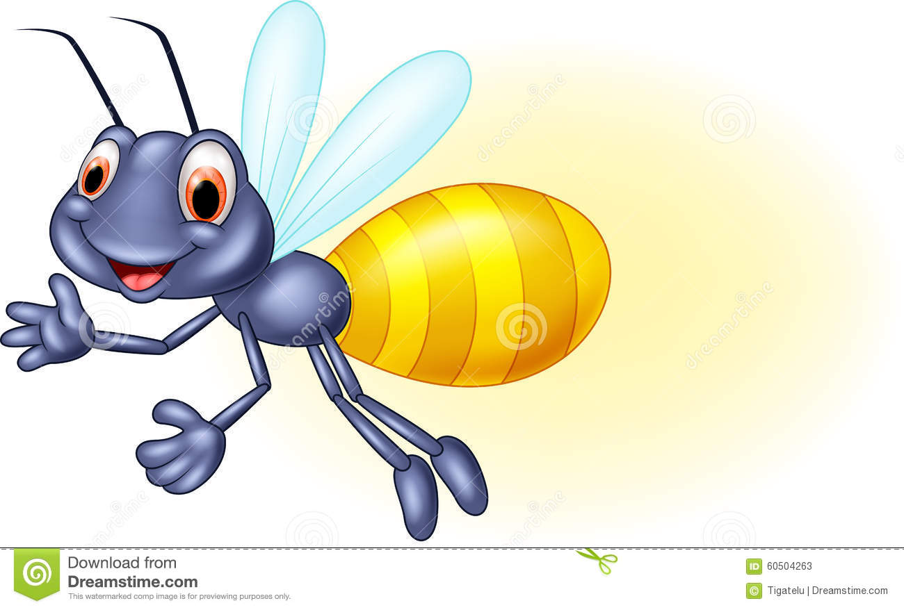 Adorable cartoon firefly waving Stock Photos