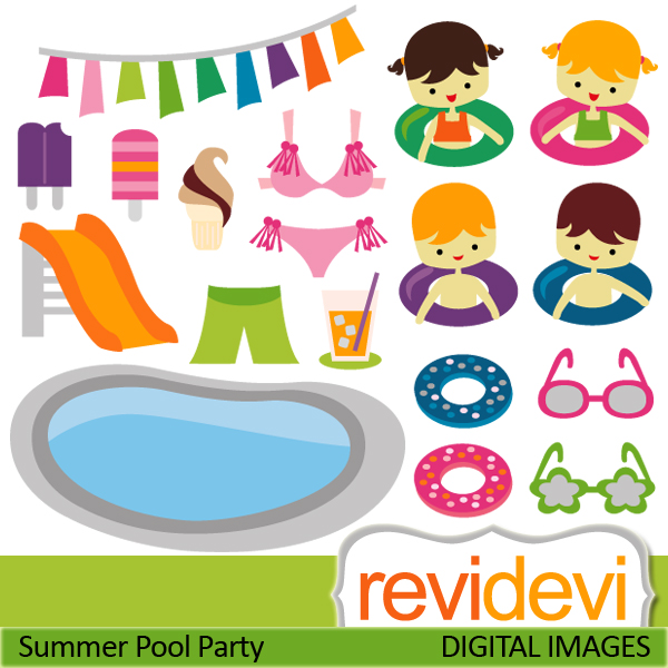 Girls Pool Party Cute Clipart