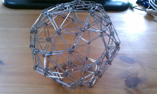 Advanced office-supply sculpture: paperclip dodecahedron