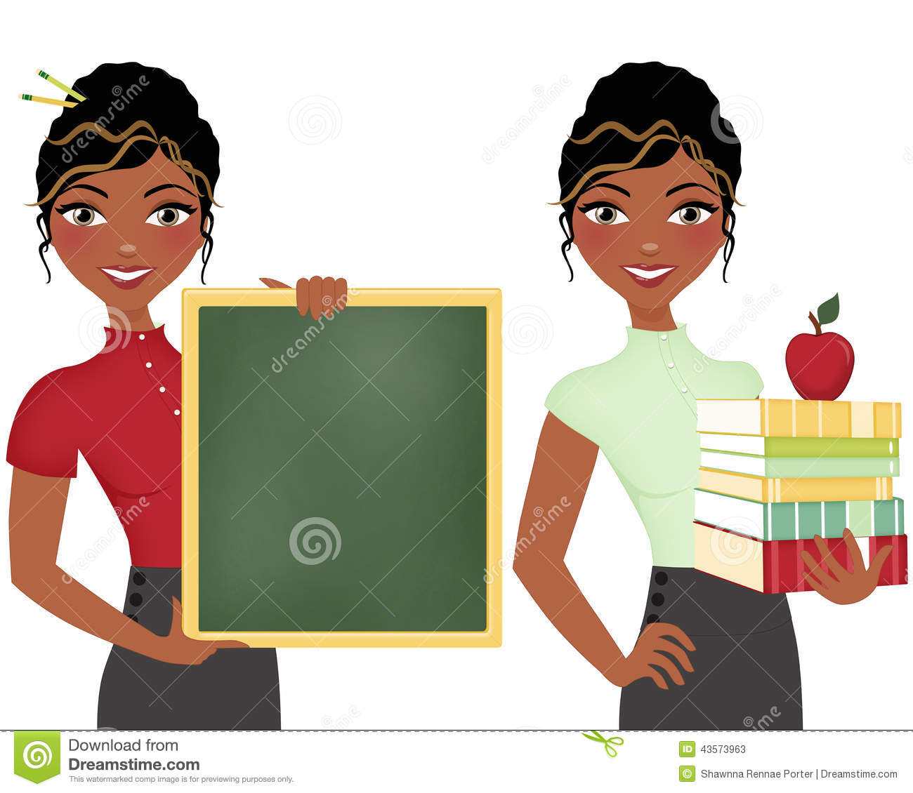 African American Teacher Double Clip Art Set Holding Books And Apple