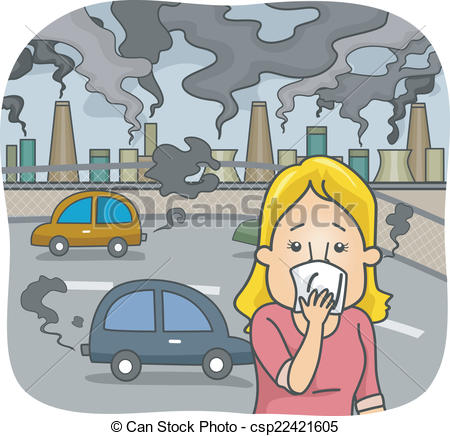 ... Air Pollution - Illustration Featuring a Woman in a Polluted.