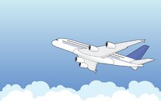 Airbus A380. An Airbus A380 climbing through clouds. Illustration, vector  Royalty Free Stock