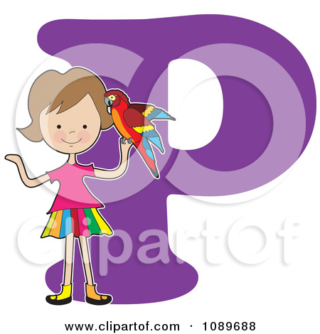 Alphabet Girl Holding A Partot Over Letter P